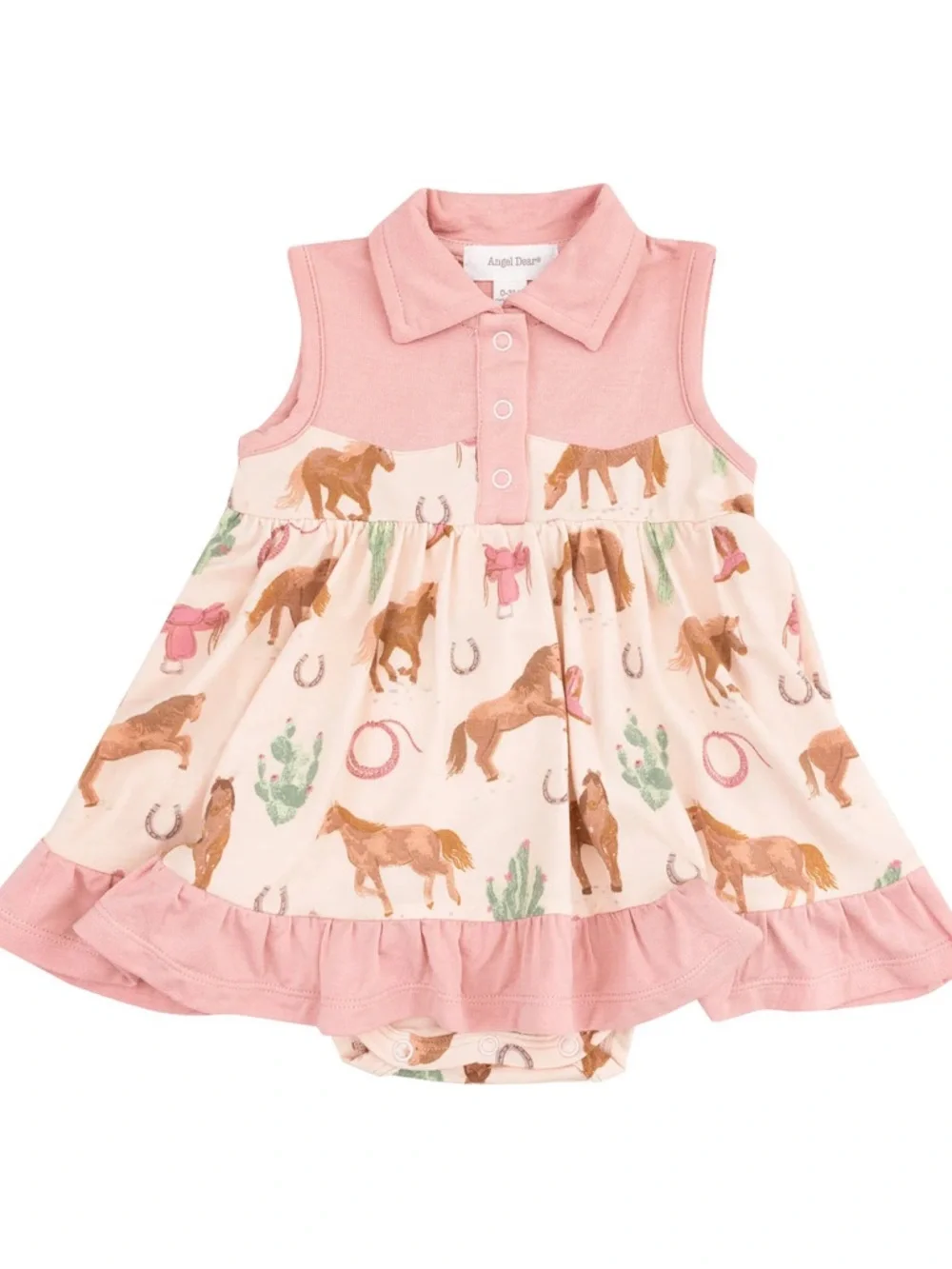 Angel Dear Pink Cowboy Bodysuit Dress Western Horses - 12 Mo